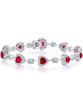 Gemlanto Women's Ruby Silver Gemstone Heart Bracelet luxury Fashion Fine Jewelry